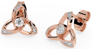 Diamond Rose Gold Silver Celtic Trinity Knot Stud Earrings