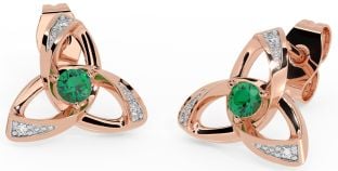 Diamond Emerald Rose Gold Silver Celtic Trinity Knot Stud Earrings