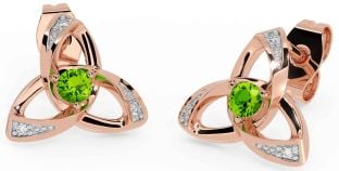 Diamond Peridot Rose Gold Silver Celtic Trinity Knot Stud Earrings