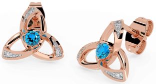 Diamond Topaz Rose Gold Silver Celtic Trinity Knot Stud Earrings