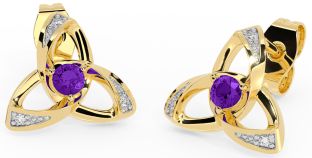 Diamond Amethyst Gold Silver Celtic Trinity Knot Stud Earrings