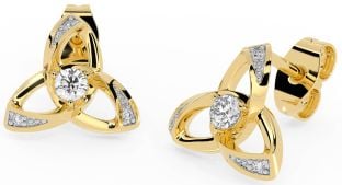 Diamond Gold Silver Celtic Trinity Knot Stud Earrings