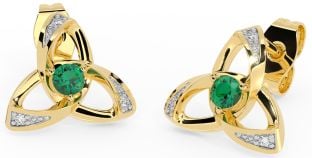 Diamond Emerald Gold Silver Celtic Trinity Knot Stud Earrings