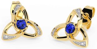 Diamond Sapphire Gold Silver Celtic Trinity Knot Stud Earrings