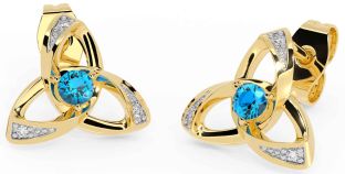 Diamond Topaz Gold Silver Celtic Trinity Knot Stud Earrings