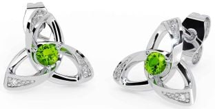 Diamond Peridot Silver Celtic Trinity Knot Stud Earrings