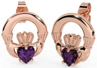 Alexandrite Rose Gold Silver Claddagh Stud Earrings