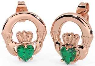 Smaragd Rose Gold Silber Claddagh Zucht Ohrringe