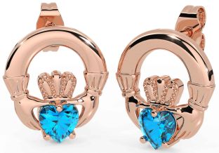 Topaz Rose Gold Silver Claddagh Stud Earrings