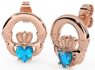 Topaz Rose Gold Silver Claddagh Stud Earrings