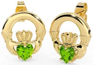 Peridot Gold Silver Claddagh Stud Earrings