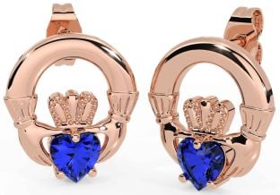Sapphire Rose Gold Claddagh Stud Earrings