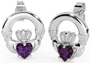 Alexandrite White Gold Claddagh Stud Earrings