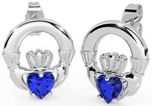 Sapphire White Gold Claddagh Stud Earrings