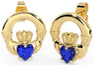 Sapphire Gold Claddagh Stud Earrings