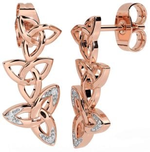 Diamond Rose Gold Silver Celtic Trinity Knot Dangle Earrings