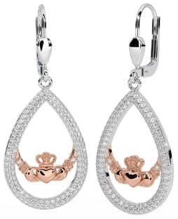 Diamante Rosa Oro Plata Claddagh Colgar Pendientes