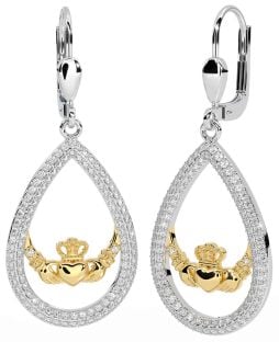 Diamante Oro Argento Claddagh Penzolare Orecchini