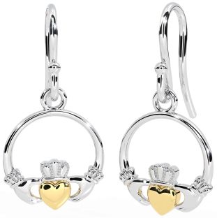 Oro Plata Claddagh Colgar Pendientes