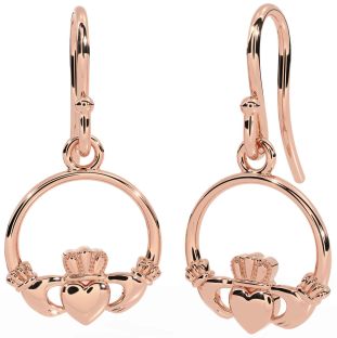 Rose Gold Silver Claddagh Dangle Earrings