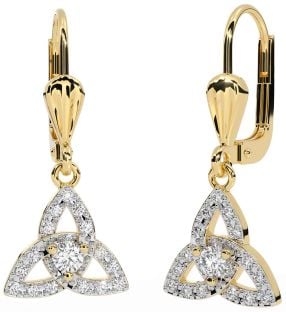 Diamond Gold Silver Celtic Trinity Knot Dangle Earrings