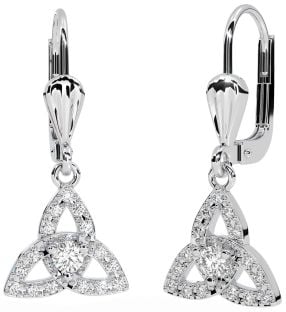 Diamond Silver Celtic Trinity Knot Dangle Earrings