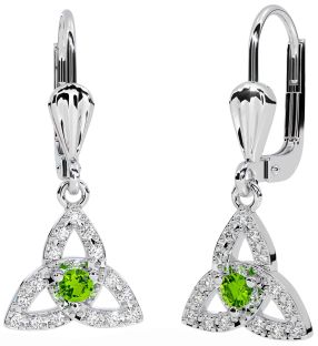 Diamante Peridoto Plata céltico Trinidad Nudo Colgar Pendientes