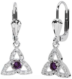 Diamond Alexandrite White Gold Celtic Trinity Knot Dangle Earrings