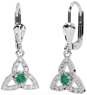 Diamant Alb Smarald Nod Celtic Trinity Dangle de aur Cercei