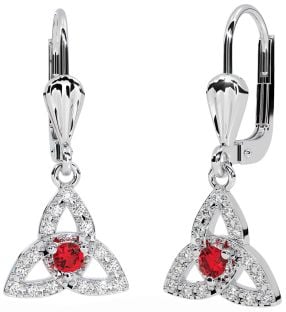 Diamant Rubis Blanc Or celtique Trinité Noeud Pendre Des boucles d'oreilles