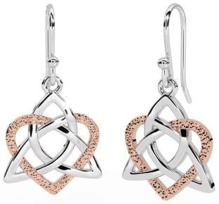 Rose Gold Silver Celtic Trinity Knot Heart Dangle Earrings