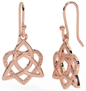 Rose Gold Silver Celtic Trinity Knot Heart Dangle Earrings