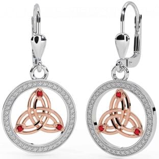 Ruby Rose Gold Silver Celtic Trinity Knot Dangle Earrings