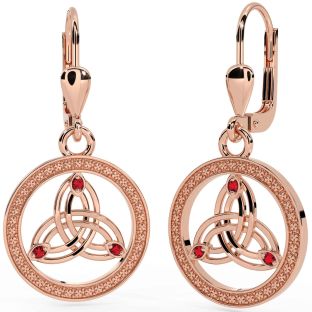 Ruby Rose Gold Silver Celtic Trinity Knot Dangle Earrings