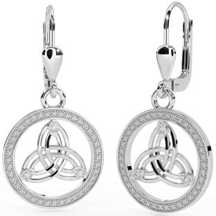 Diamond Silver Celtic Trinity Knot Dangle Earrings