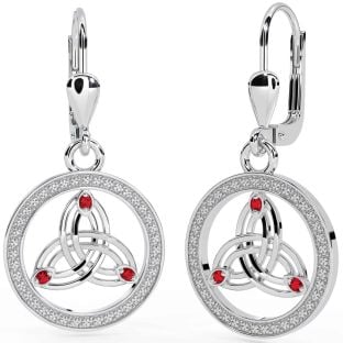 Celtic Ruby Argint Cercei Trinity Knot Dangle