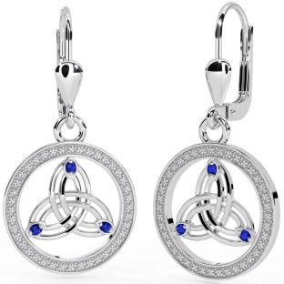 Sapphire Silver Celtic Trinity Knot Dangle Earrings