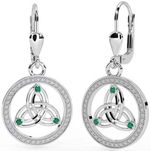 Emerald White Gold Celtic Trinity Knot Dangle Earrings