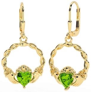 Peridot Gold Silber keltisch Claddagh Dreieinigkeit Knoten Baumeln Ohrringe