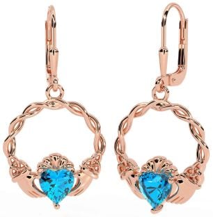 Topaz Rose Gold Celtic Claddagh Trinity Knot Dangle Earrings