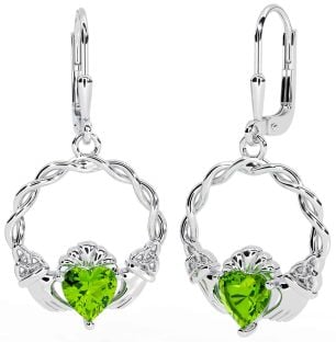 Peridoto Prata céltico Claddagh Trindade Nó Pendurar Brincos