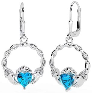 Topaz Silver Celtic Claddagh Trinity Knot Dangle Earrings