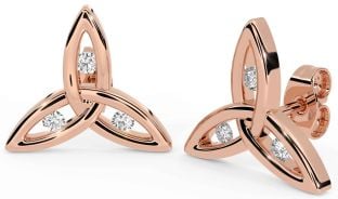 Diamond Rose Gold Silver Celtic Trinity Knot Stud Earrings