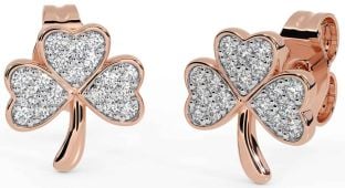 Diamond Rose Gold Shamrock Stud Earrings