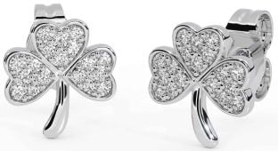 Diamond Silver Shamrock Stud Earrings