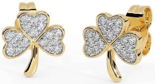 Diamond Gold Shamrock Stud Earrings