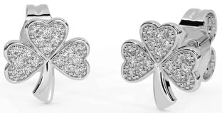 Diamond White Gold Shamrock Stud Earrings