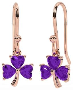 Amethyst Rose Gold Silver Shamrock Dangle Earrings