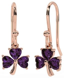 Alexandrite Rose Gold Silver Shamrock Dangle Earrings