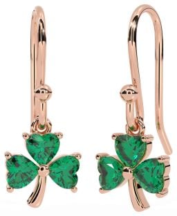 Emerald Rose Gold Silver Shamrock Dangle Earrings